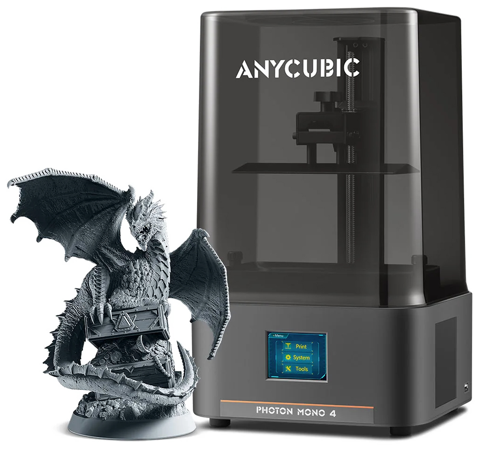 Impresora Anycubic Photon Mono 4 con pieza de muestra impresa en resina